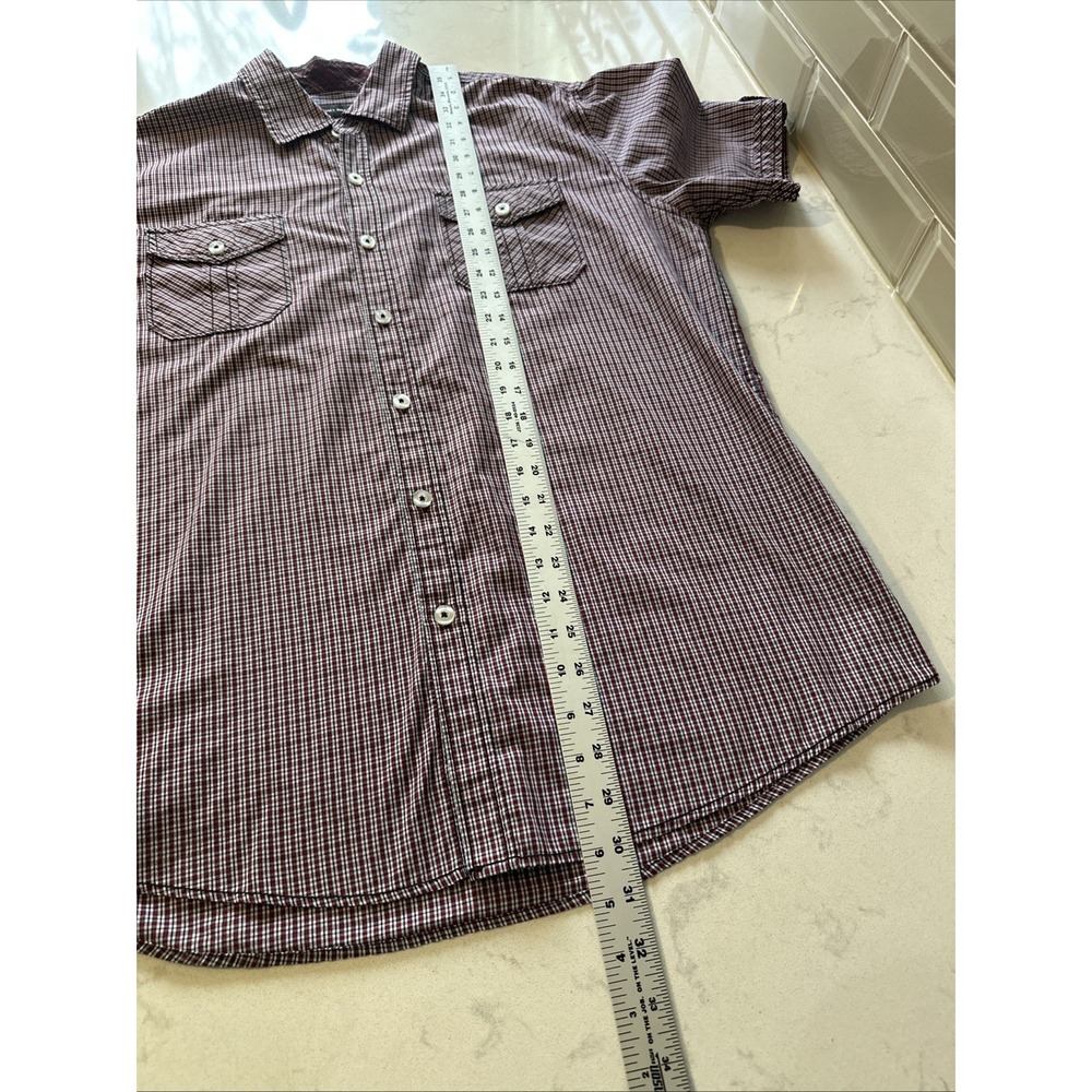 Michael Brandon Mens Plaid Button Up Red Blue Short Sleeve Shirt Pockets Sz Lg - Picture 9 of 10